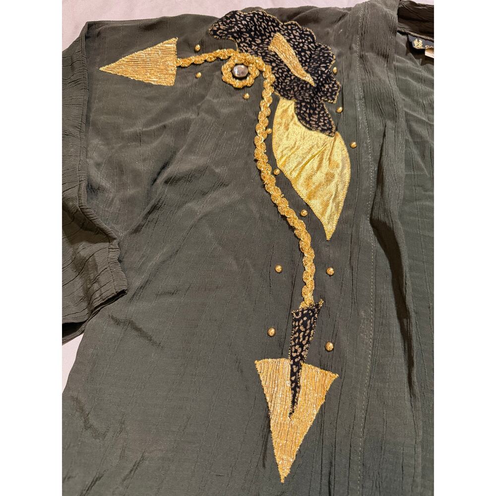 Vintage S&S Collection Olive Green/Gold, Shiny, Holiday, Open Top- L - Picture 5 of 8